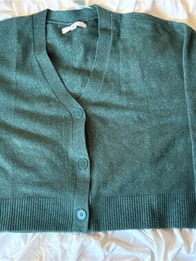 LOFT Green V-Neck Button Cardigan Sweater